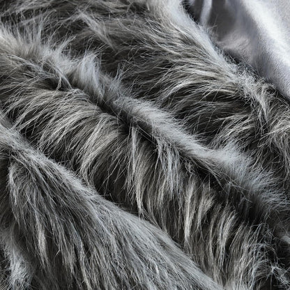 Luxury Faux Fur Throw Blanket, Grey and Black High Pile Mixed Throw Blanket, Super Warm, Fuzzy