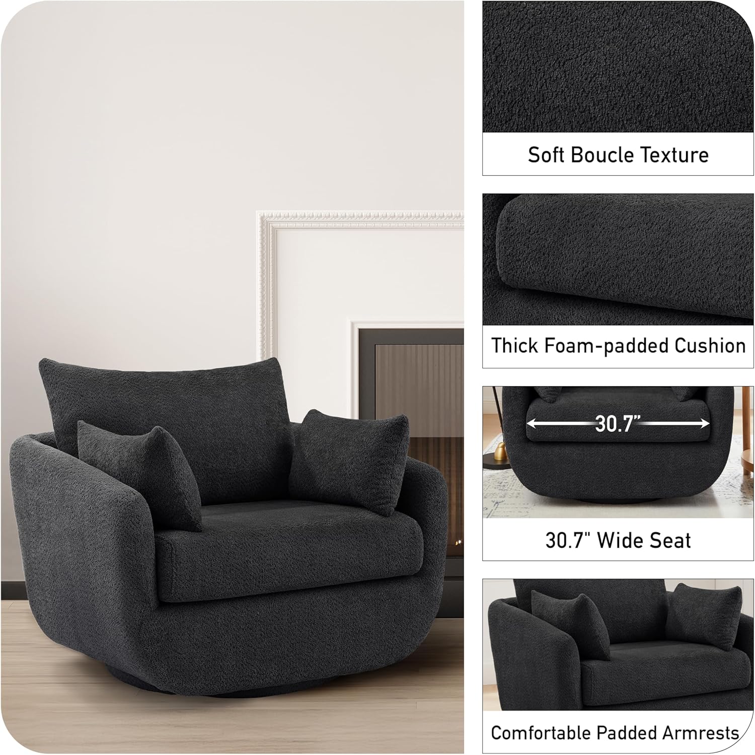 360° Swivel Accent Armchair Set of 2, 39.3" Oversized, Sherpa Boucle Fabric Sofa Chair with