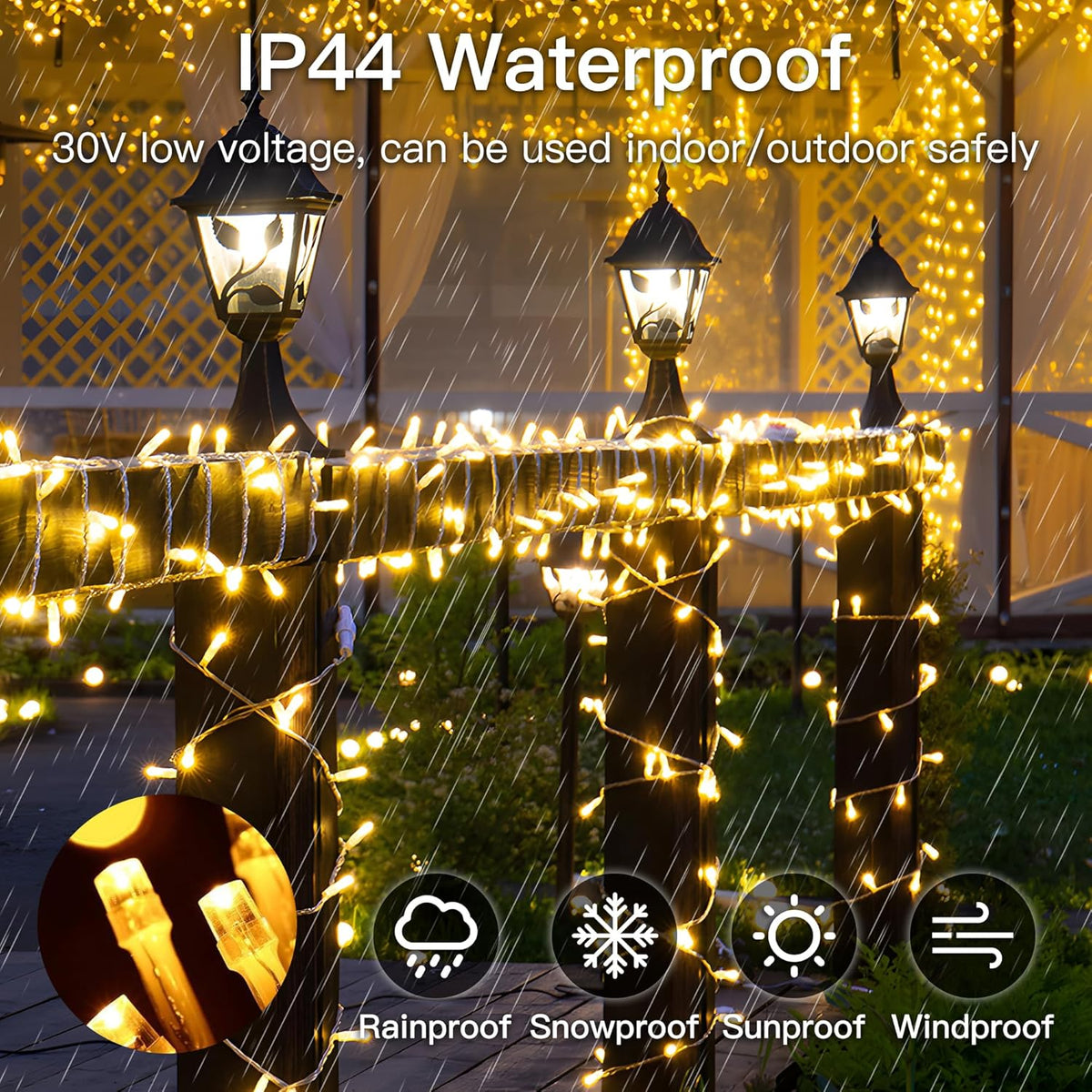 String Lights Indoor Bedroom, 100 LED 33FT Fairy String Lights Outdoor Waterproof, 8 Modes