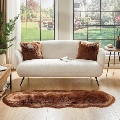 AMTOVO Faux Sheepskin Rug, Coffee Ultra Soft Fluffy Shag Area Rug, 2 x 6 ft Faux Fur Rug for