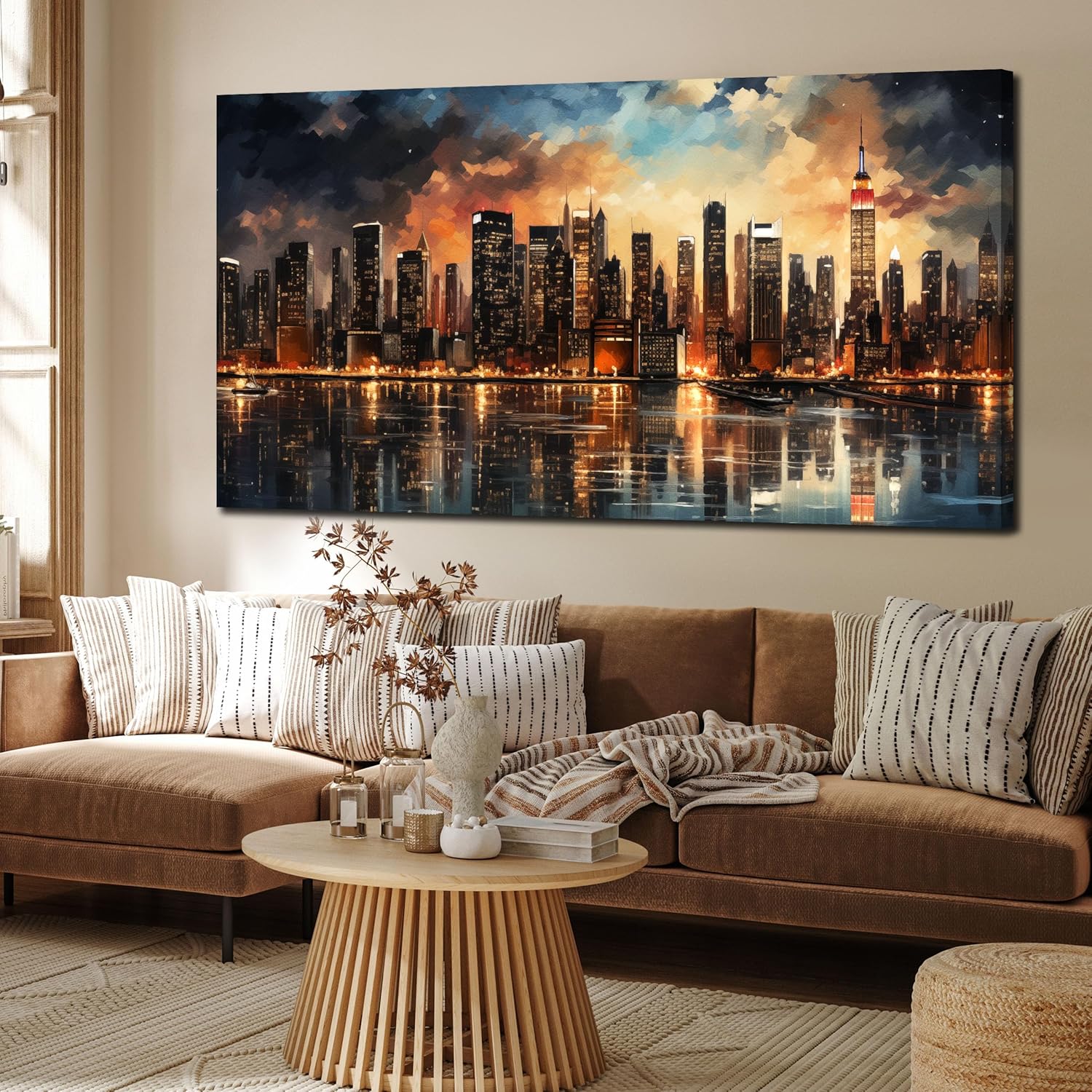 New York Skyline Wall Art for Office,Modern Living Room Wall Paintings City Wall Decor for Bedroom