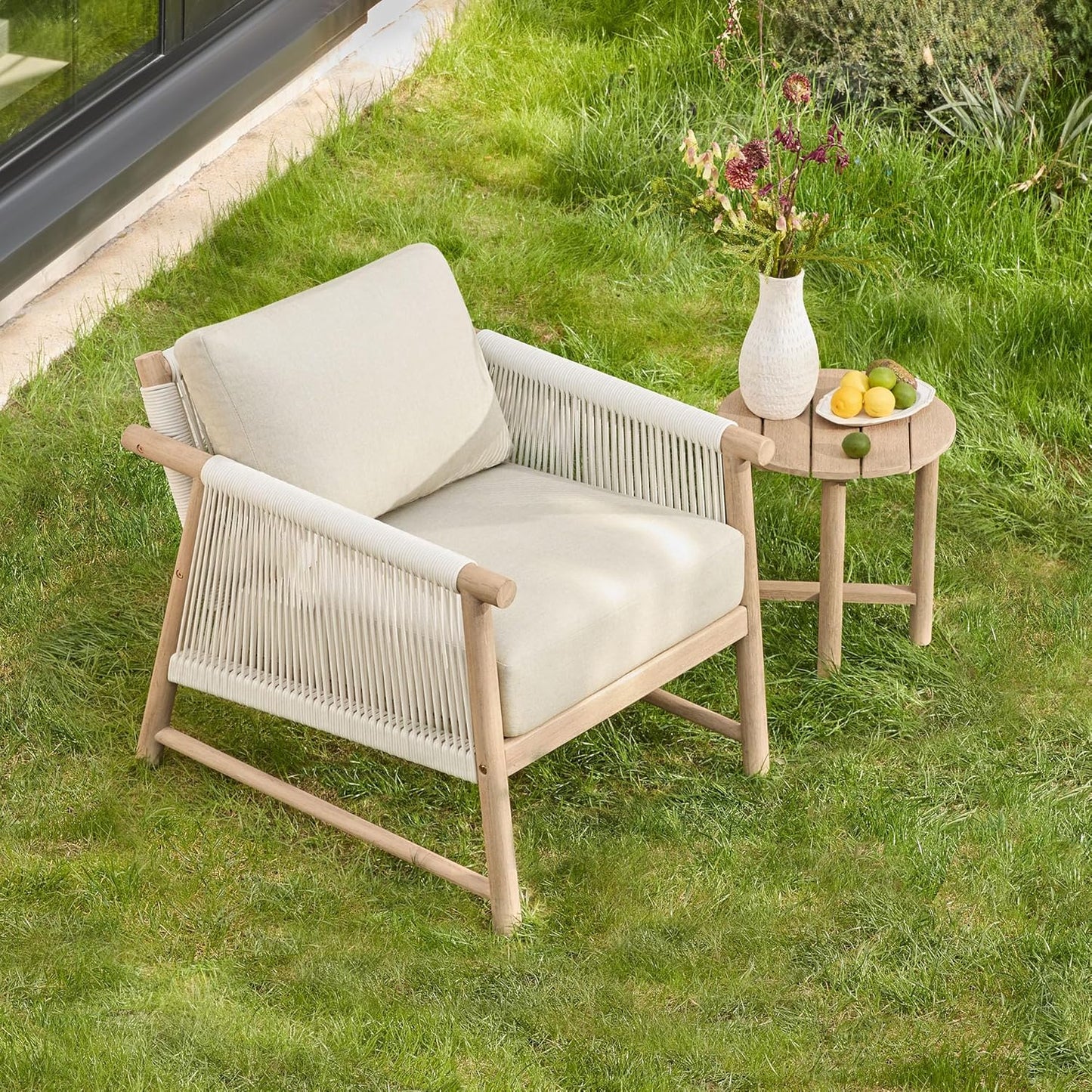 CHITA Boho Patio Rattan Chair Set of 2, Outdoor Wicker Chair with 7.1″ Thickened Cushions Acacia