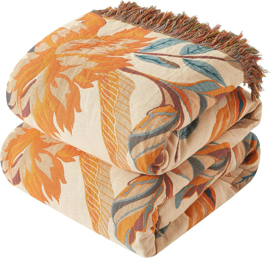 Boho Throw Blanket for Couch Sofa Bed, 100% Cotton Woven Quilt with Tassel 90”x98”, Super Soft
