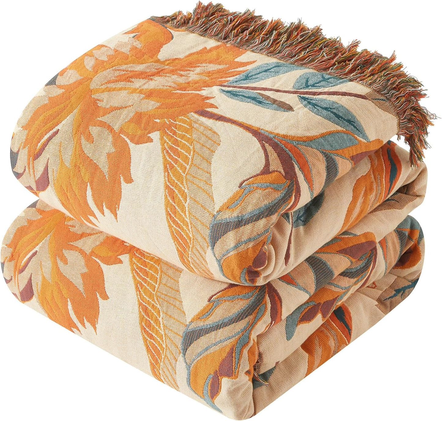 Boho Throw Blanket for Couch Sofa Bed, 100% Cotton Woven Quilt with Tassel 60”x80”, Super Soft