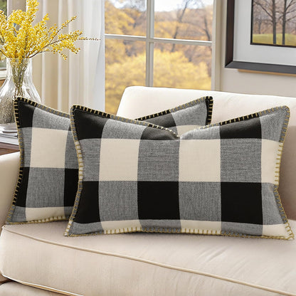 decorUhome Buffalo Plaid Check Throw Pillow Covers 12x20 Set of 2, Outdoor Lumbar Decorative
