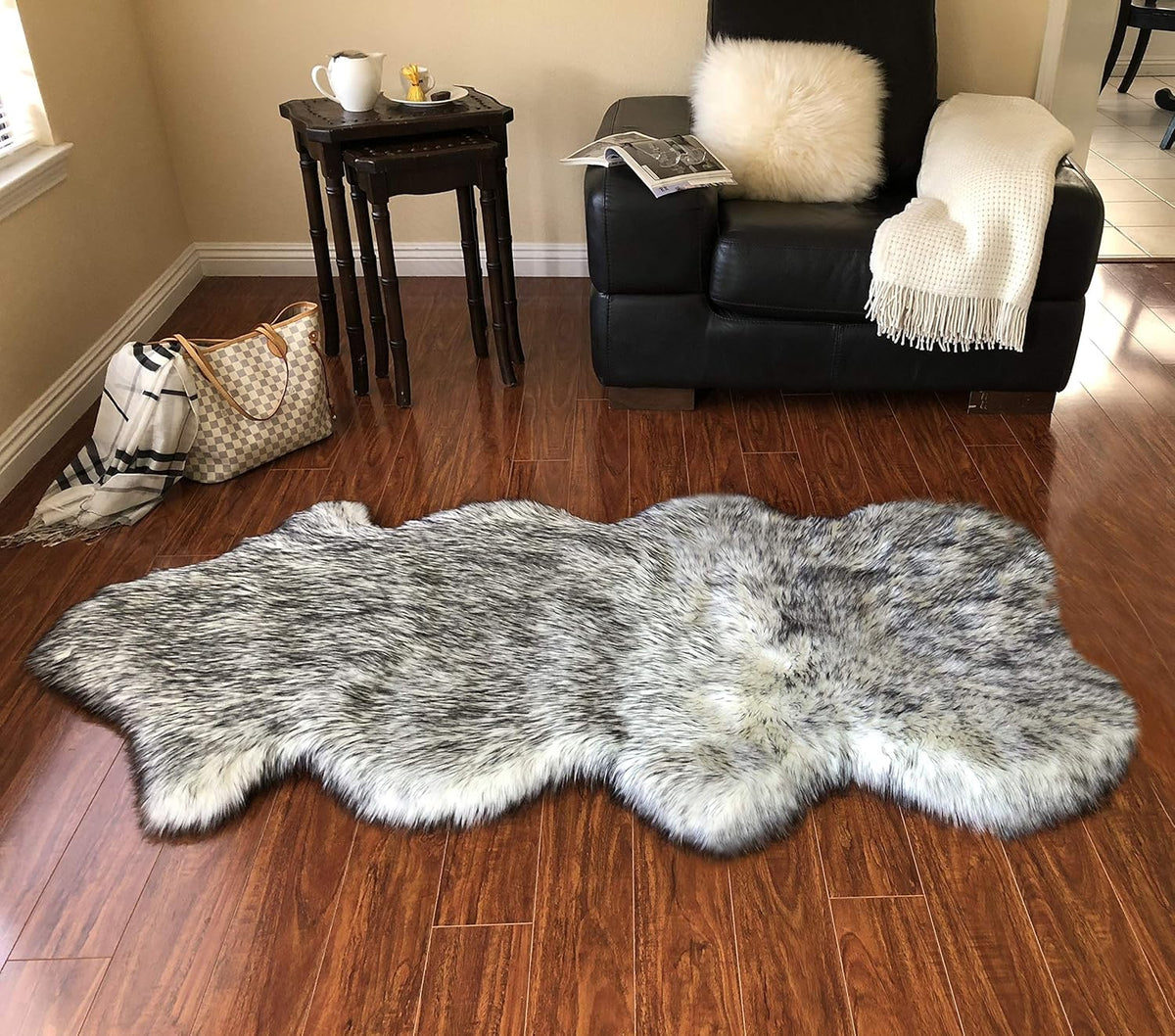 LAMBZY Faux Sheepskin Hypoallergenic Free Shape Silky Shag Rug, Luxury Shaggy Silky Plush Carpet