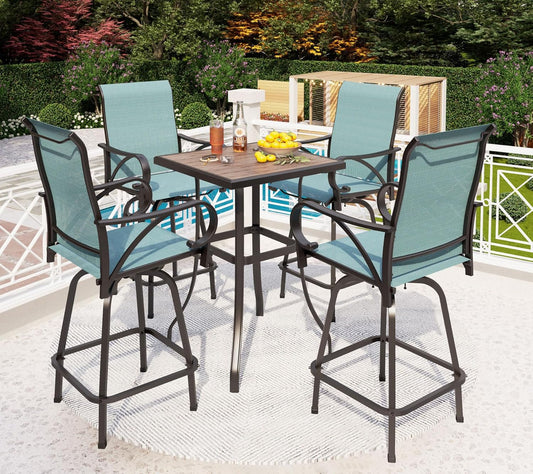 PHI VILLA 5 Piece Outdoor Bar Set, High Top Patio Bistro Bar Table and 4 Outdoor Swivel Bar Stools