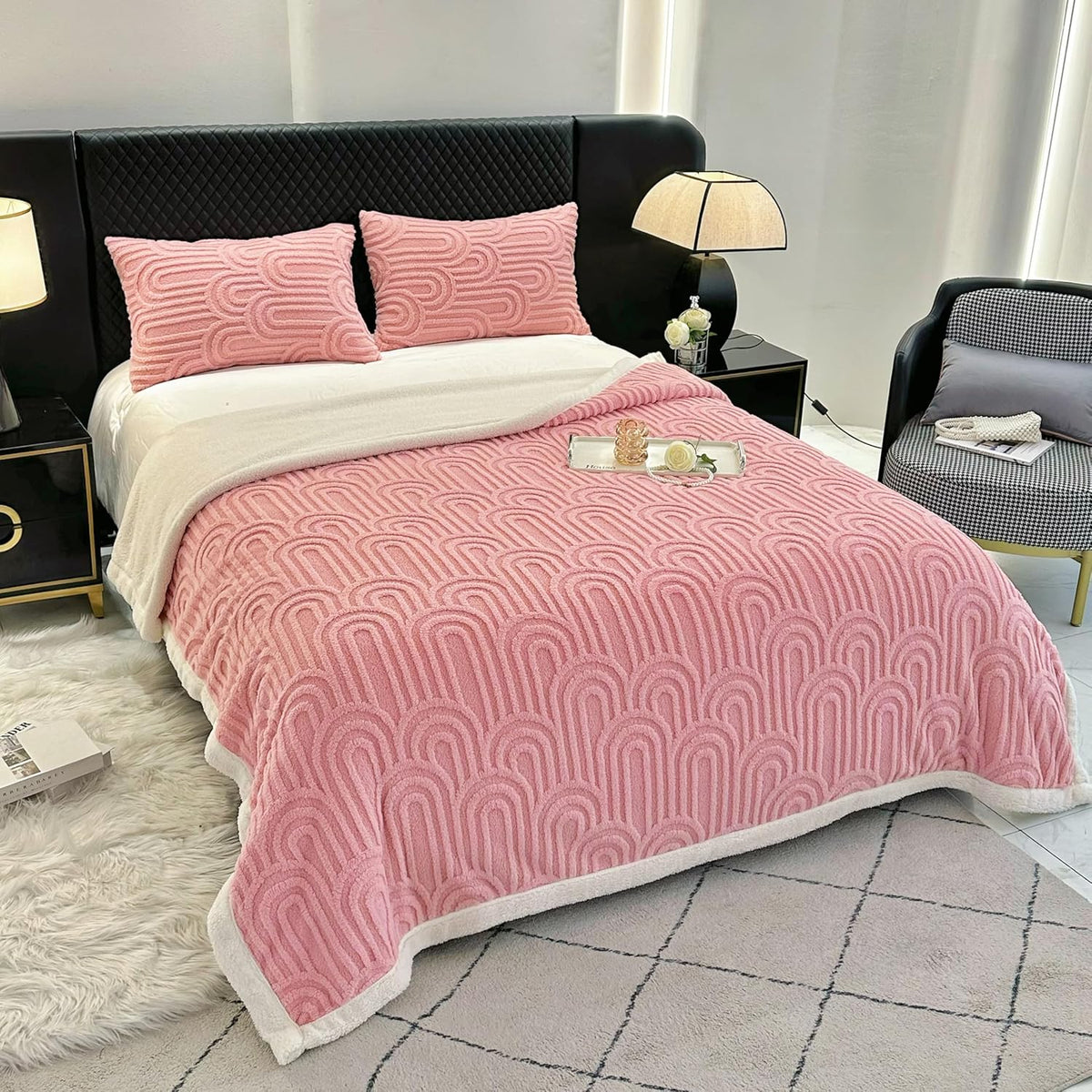 UKELER Sherpa Throw Blanket 60 × 80 inch, Ultra Soft Twin Size Fleece Blanket for All Season, Cozy