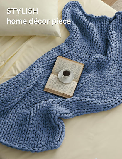 YnM Chunky Throw Blanket, Medium-Weight, Hand Knitted, Skin Friendly, Ventilated and Breathable
