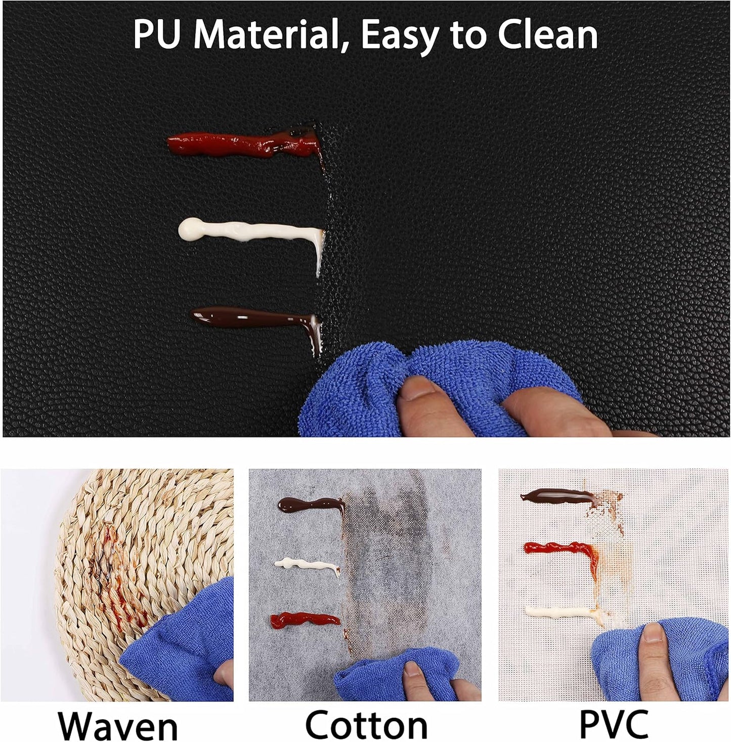 Set of 6 Faux Leather Placemats, PU Table Mats, Waterproof, Stain Resistant, Heat Resistant