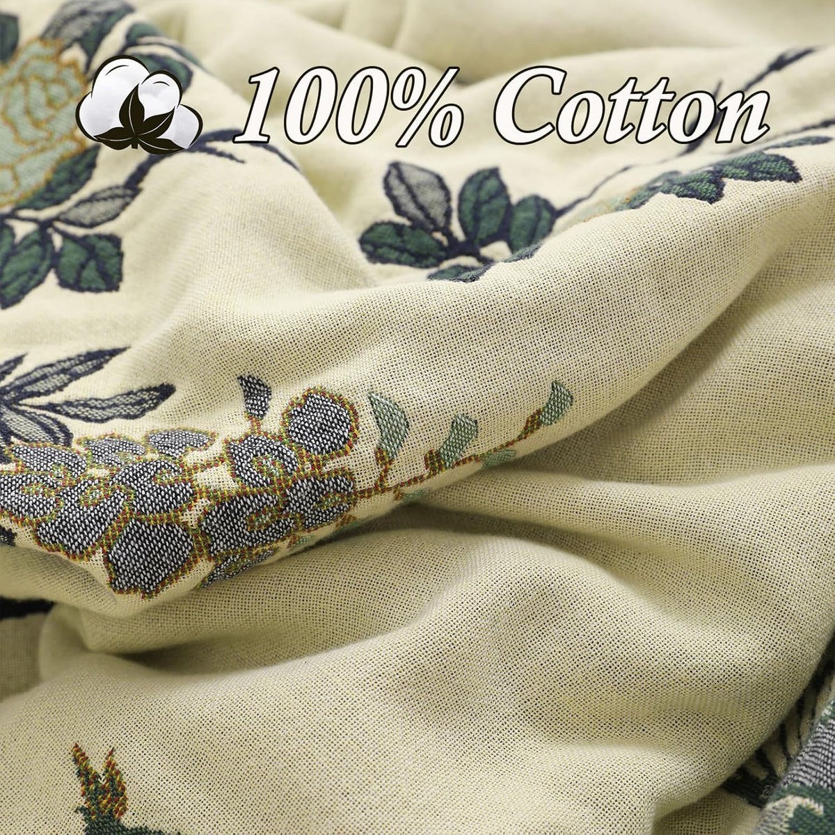 Snycler Boho Throw Blanket for Bed - 100% Cotton Ultra Soft Rustic Quilt Green Hummingbird Printed