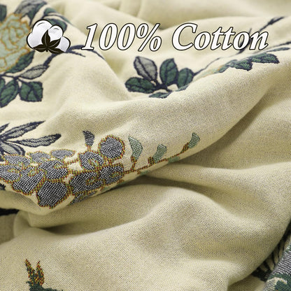 Snycler Boho Throw Blanket for Bed - 100% Cotton Ultra Soft Rustic Quilt Green Hummingbird Printed