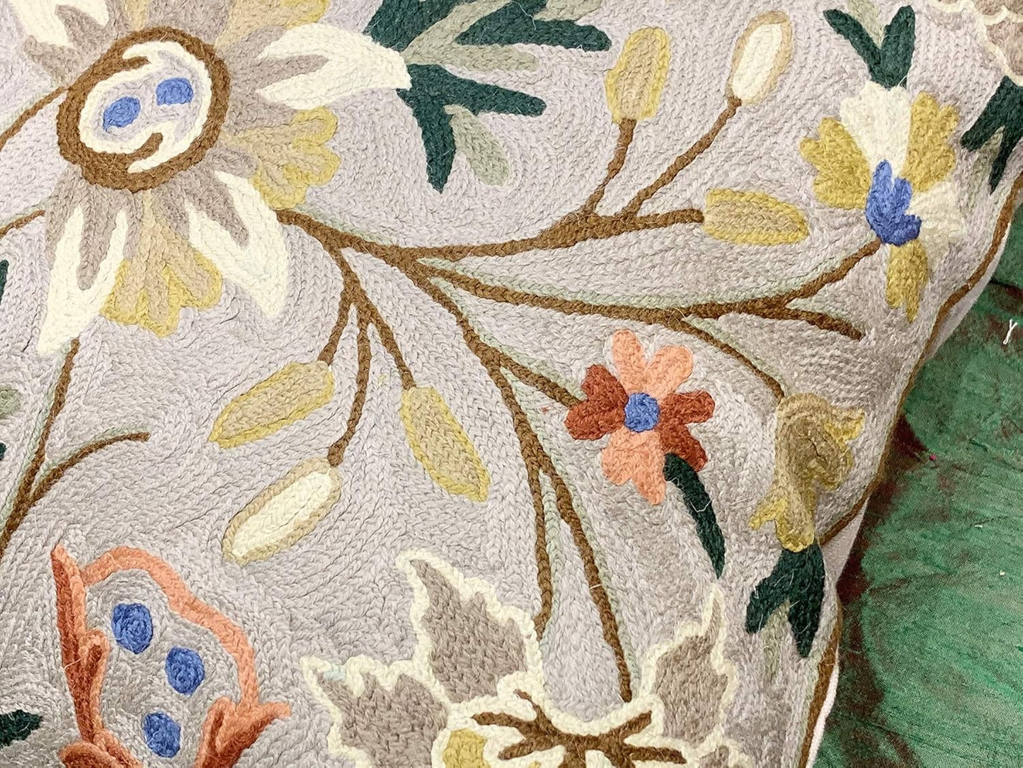 Beige Floral Pillow Cover Taupe Flower Traditional Hand Embroidered Pillowcase Traditional Outdoor