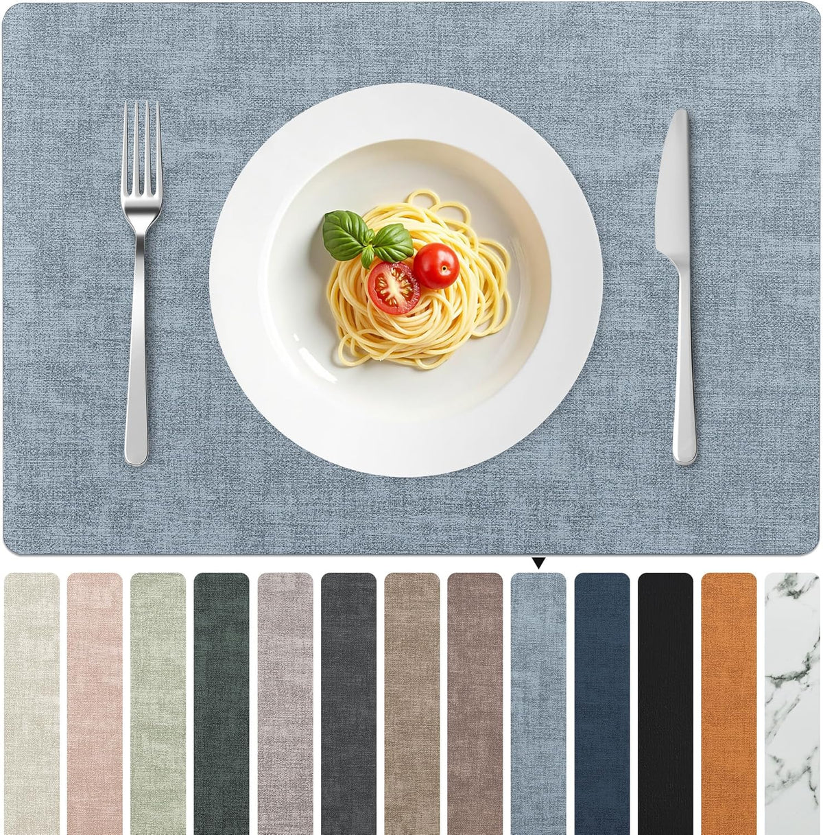FROMHEART Faux Leather Placemats Set of 12–Waterproof,Heat/Oil Stain-Resistant PU Table
