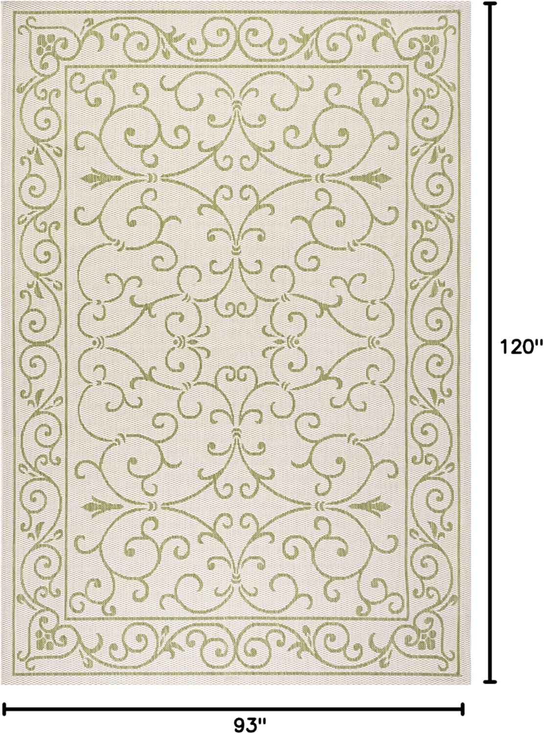 JONATHAN Y Vintage Filigree Indoor Outdoor Area Rug 8X10 Cream/Green, Charleston Textured Weave for
