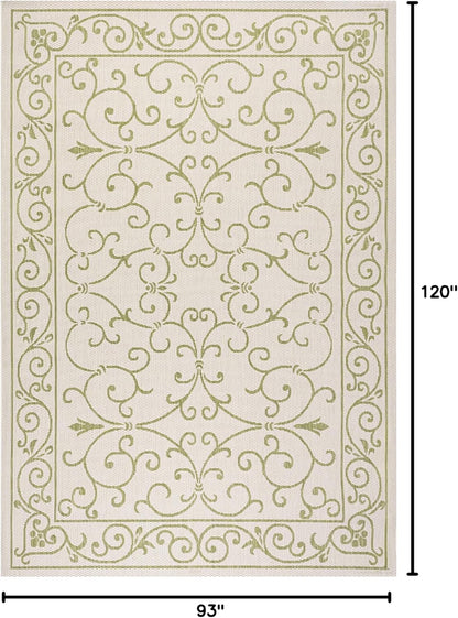 JONATHAN Y Vintage Filigree Indoor Outdoor Area Rug 8X10 Cream/Green, Charleston Textured Weave for
