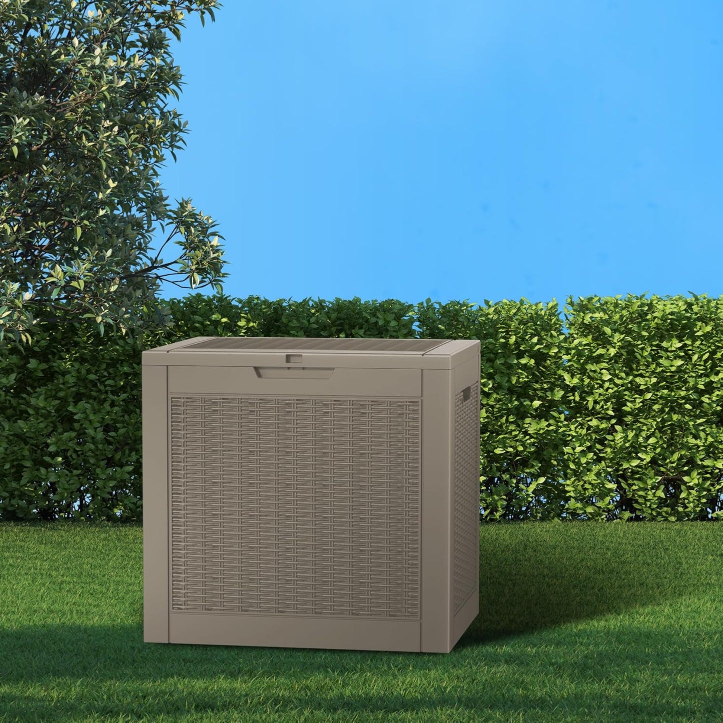 Vixzen 31 Gallon Resin Deck Box - Lockable Outdoor Storage for Patio Cushions, Garden Tools, Pool