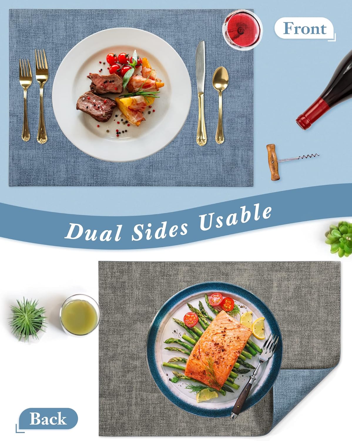SUEH DESIGN Leather Placemats Set of 6 Reversible Table Mats Heat Resistant Waterproof No-Slip