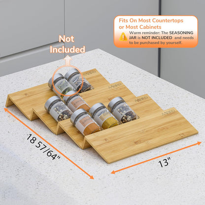 AMBIRD Bamboo Spice Drawer Organizer with Non-slip Mat, 4 Tier Jar Spice Rack Tray 13'',Seasoning