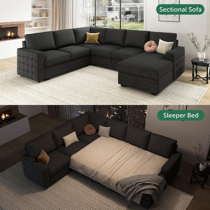 HONBAY Sectional Couch with Pull Out Bed, Sectional Sleeper Sofa with Storage, U Shape Couches for
