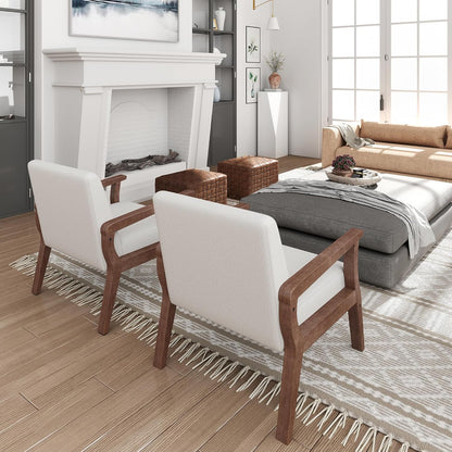 HNY Mid Century Armchair with Wood Frames, Linen Upholstered Living Room Arm Chair, for Living