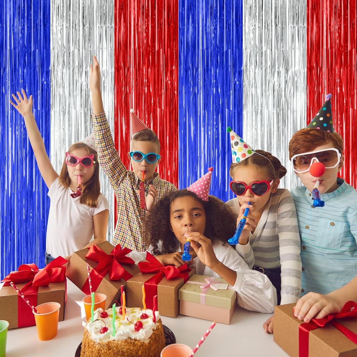 8 Pack 4th of July Photo Backdrop, 3.28 FT x 7.08 FT Fourth of July Decorations, Metallic Blue