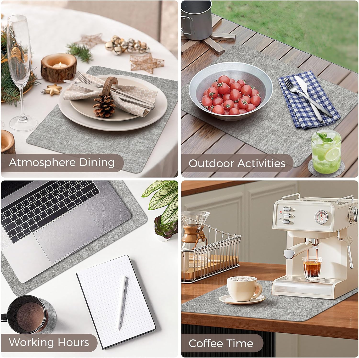 Vinyl Placemats Set of 6, Faux Leather Waterproof and Heat Resistant Place Mats, Washable Anti-Slip