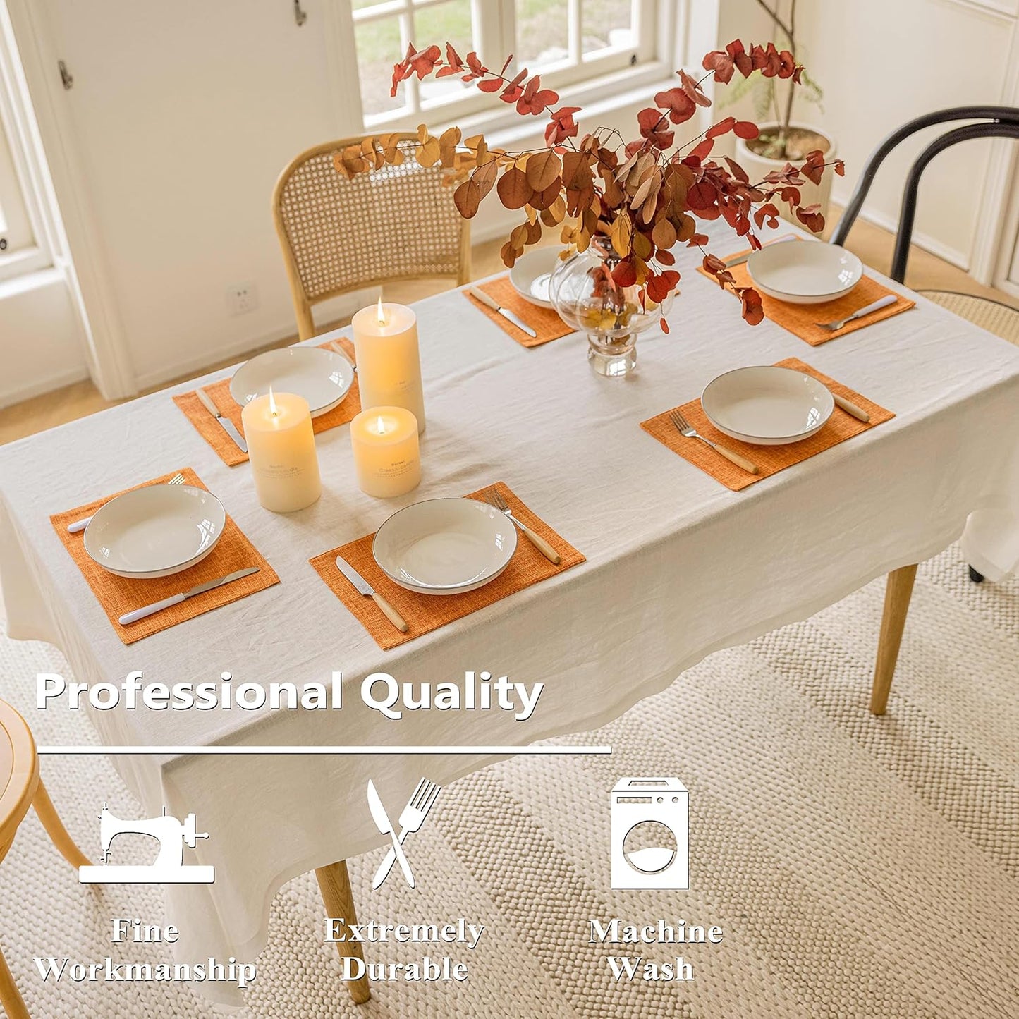 Home Brilliant Cloth Placemats Set of 8 Heat Resistant Dining Table Place Mats for Fall Kitchen