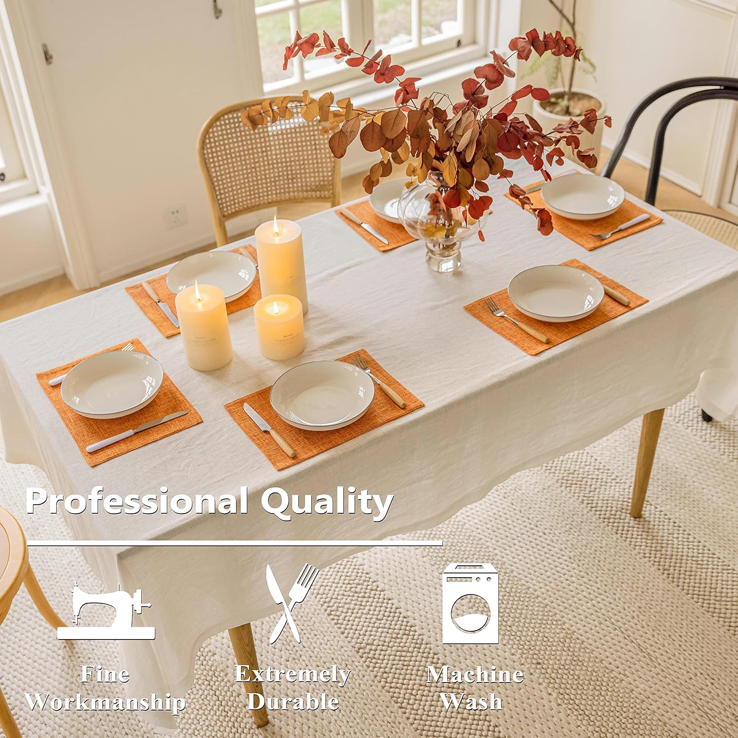 Home Brilliant Cloth Placemats Set of 8 Heat Resistant Dining Table Place Mats for Fall Kitchen