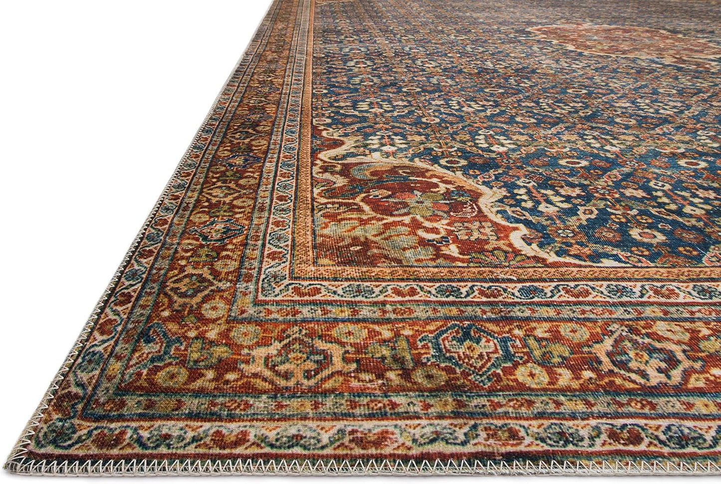 Loloi Layla Collection LAY-09 Cobalt Blue/Spice 2'-6" x 9'-6" .13" Thick Runner Rug, Soft, Durable