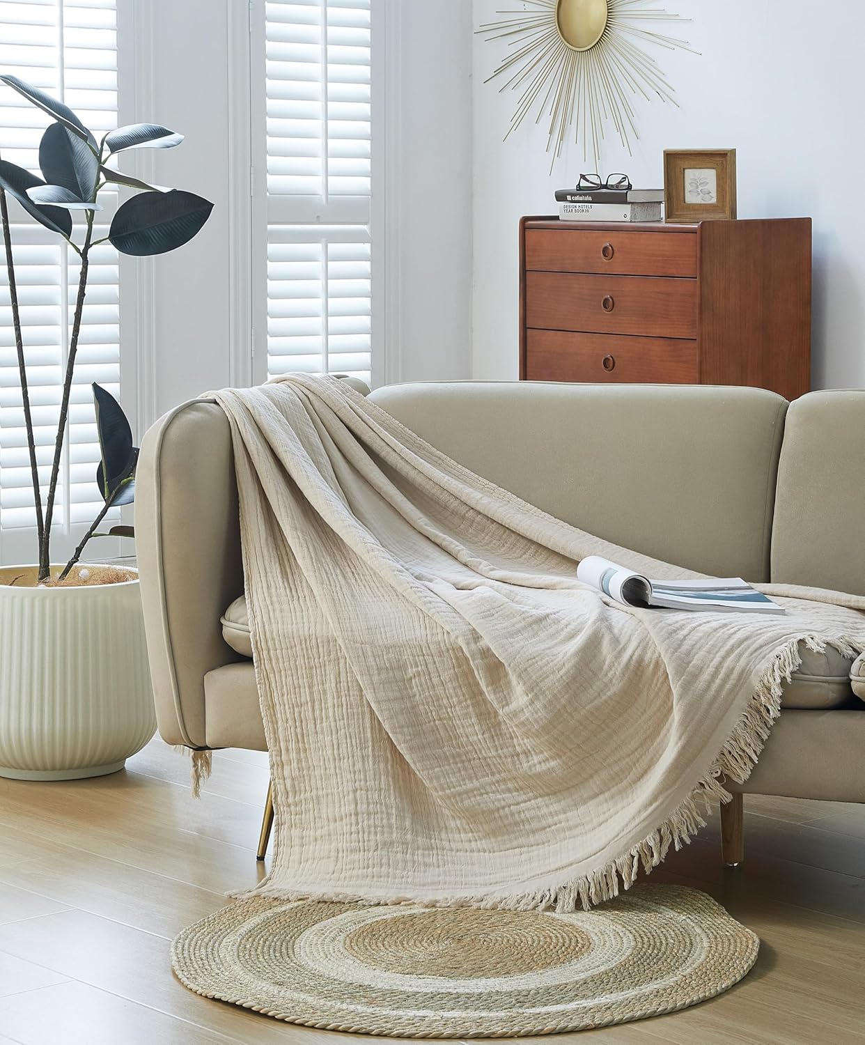 100% Cotton Muslin Throw Blanket for Bed, Couch, Small, Decorative, Soft, Pre-Washed, Breathable
