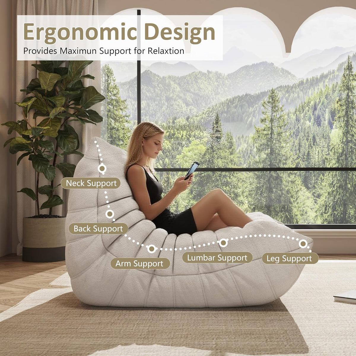 Bean Bag Chair, Oversized Bean Bag Chair for living Room, Fireside Chair for adults with Memory