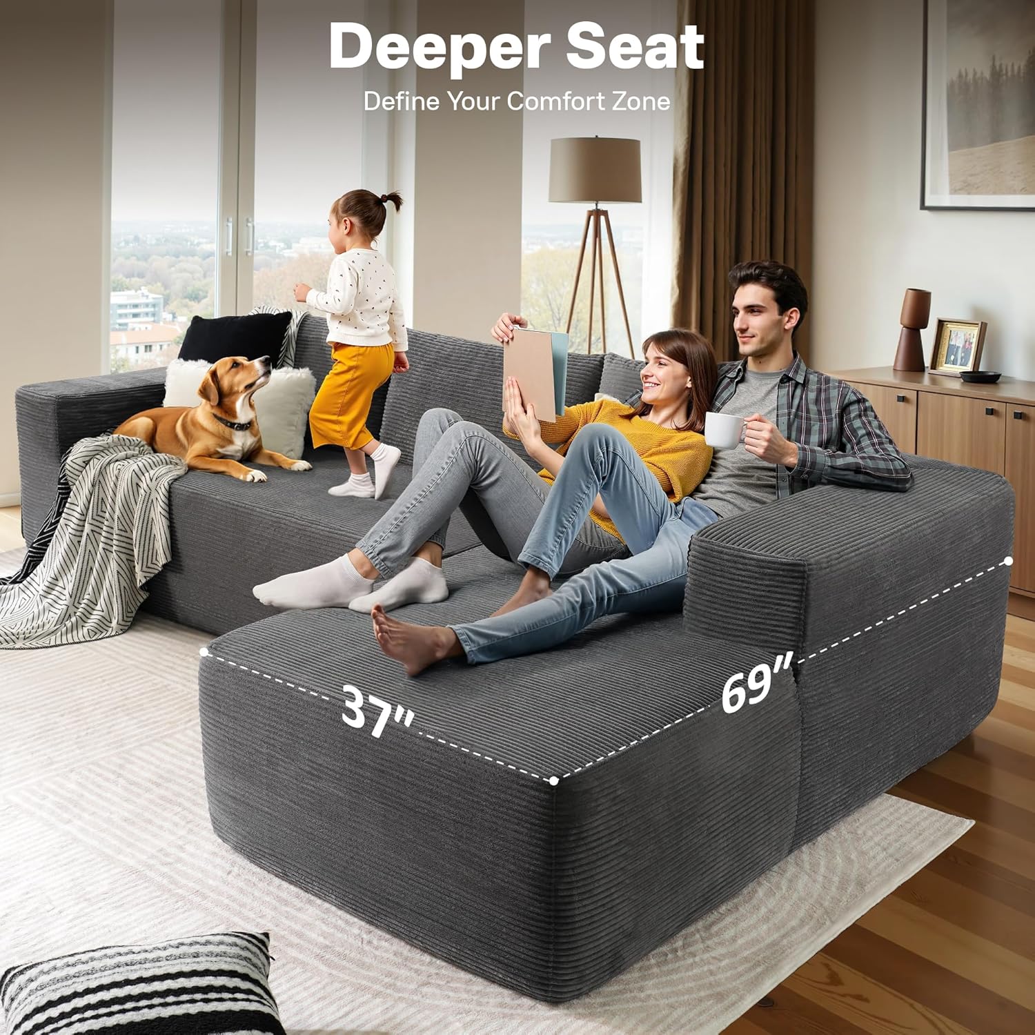 104" Cloud Sectional Couches for Living Room,L Shaped Boneless Couch in A Box,Sleeper Sofa with