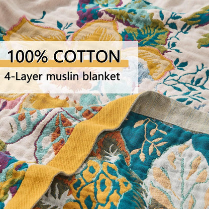 Boho Throw Blanket for Bed, Double Sided Floral Decorated Bohemian Couch Blanket, Lightweight