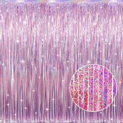 GOER 3.2 ft x 8.2 ft Metallic Tinsel Foil Fringe Curtains Party Photo Backdrop Party Streamers for