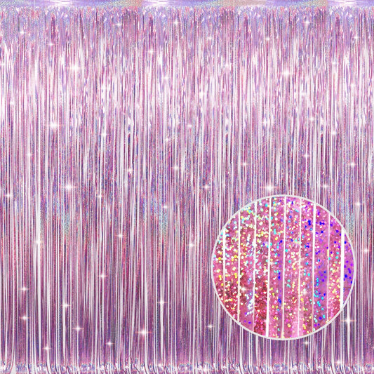 GOER 3.2 ft x 8.2 ft Metallic Tinsel Foil Fringe Curtains Party Photo Backdrop Party Streamers for