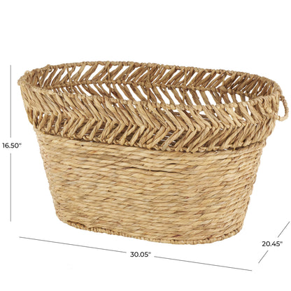 Deco 79 Seagrass Handmade Decorative and Functional Storage Basket Large Woven Oval Basket
