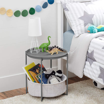 Amazon Basics Round Storage End Table, Side Table with Cloth Basket, Charcoal/Heather Gray, 17.7 x