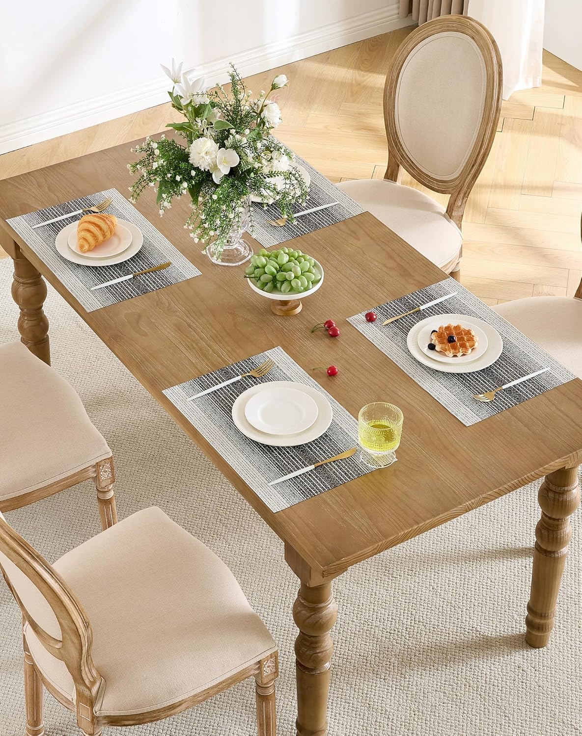 Leetaltree Black with White Woven Placemats Set of 8 - Heat Resistant Non-Slip Place mats for