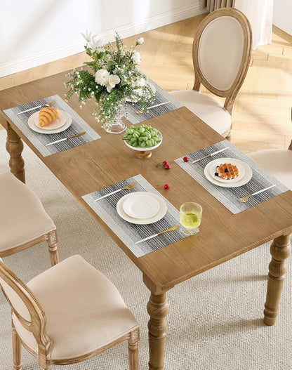 Leetaltree Black with White Woven Placemats Set of 8 - Heat Resistant Non-Slip Place mats for