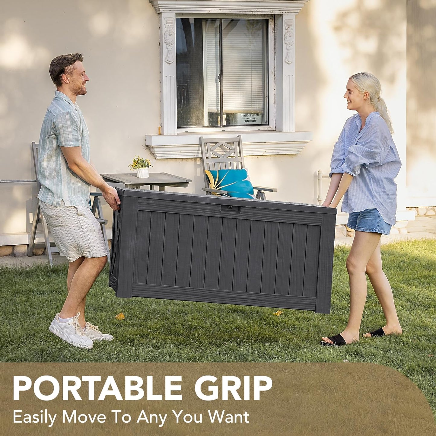 Devoko 120 Gallon Deck Box Resin Outdoor Storage Box Waterproof for Patio, Large Outdoor Storage