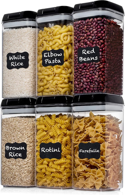 Shazo Airtight Food Storage Containers with Lids - 6 PC BPA Free Clear Plastic Cereal Containers