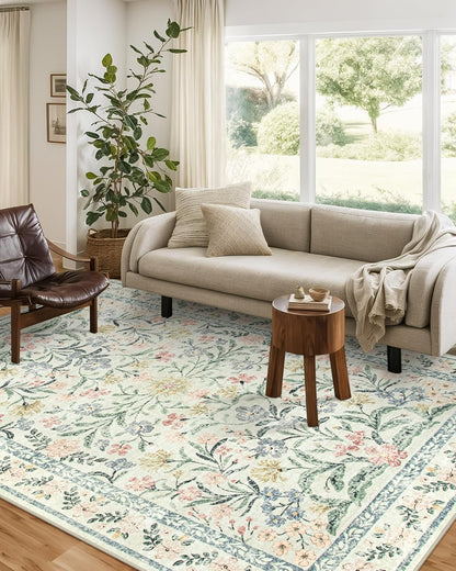 Wonnitar Washable Area Rugs 5x7, Soft Floral Bedroom Area Rug, Washable Carpet 5x7 Non Slip, Boho
