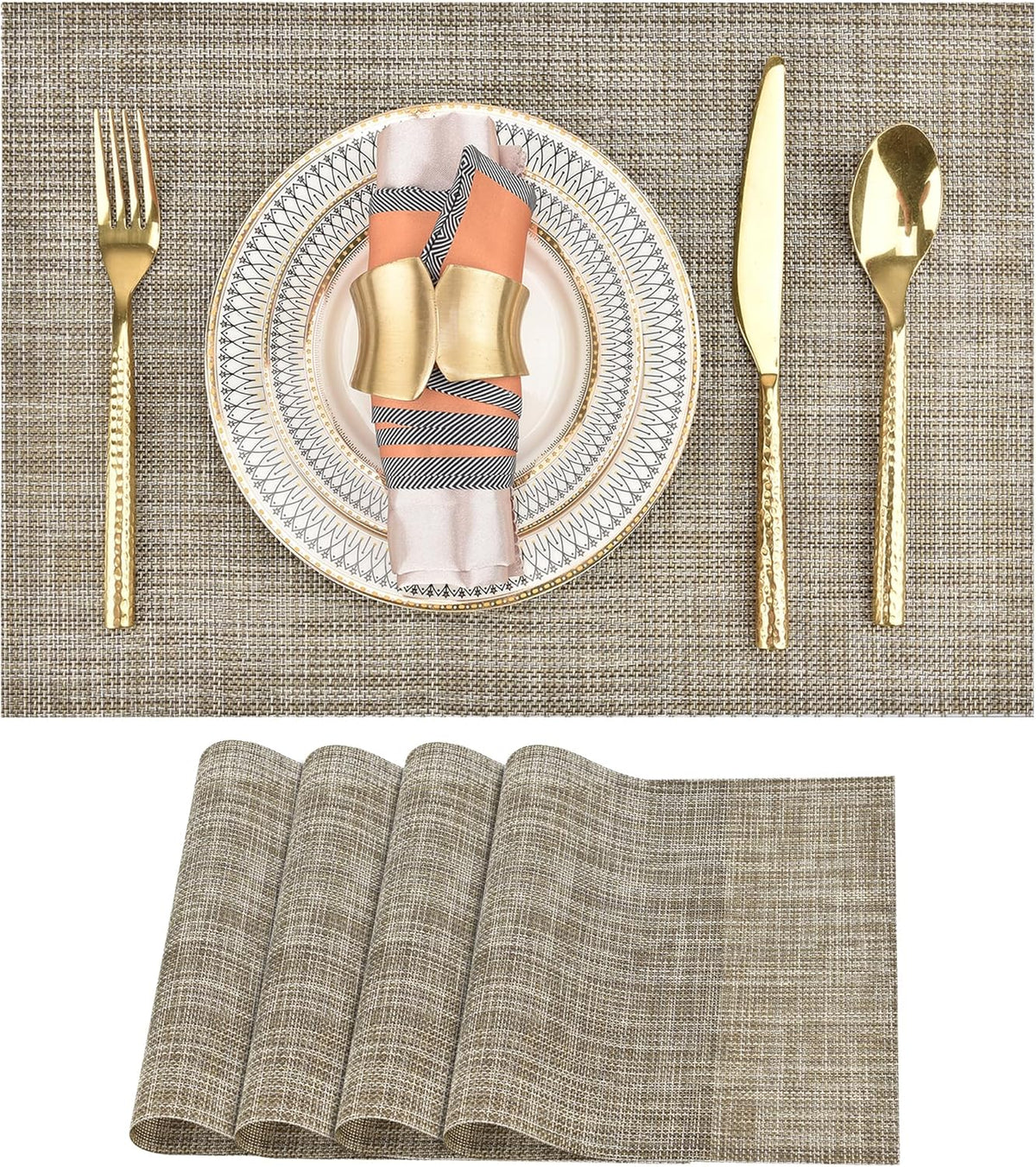 Placemats Set of 4 - Easy Clean Washable Vinyl Placemats - Wipeable Heat Resistant Table Mats for
