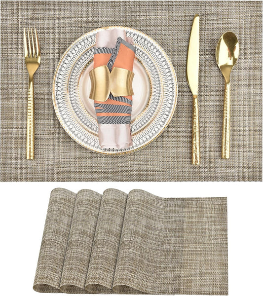 Placemats Set of 4 - Easy Clean Washable Vinyl Placemats - Wipeable Heat Resistant Table Mats for