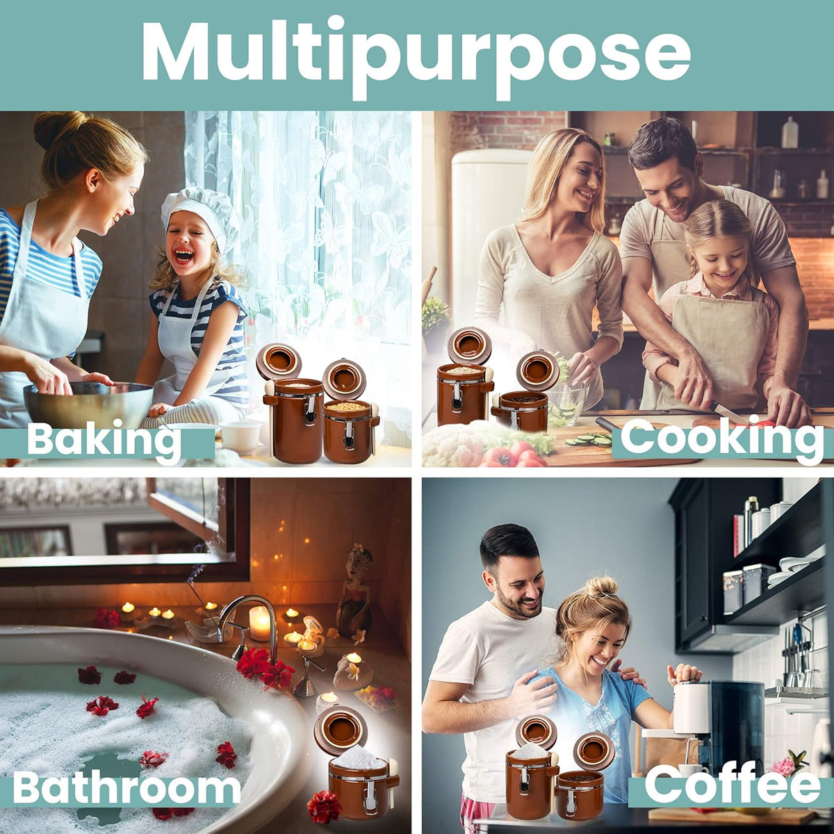 Home Intuition Ceramic Kitchen Canisters Set of 4 with Wooden Spoon Set – Airtight Containers