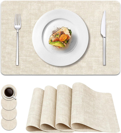 Vinyl Placemats Set of 4, Faux Leather Waterproof and Heat Resistant Place Mats, Washable Anti-Slip