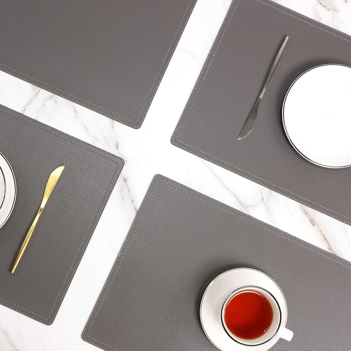 Set of 6 Faux Leather Placemats, PU Table Mats, Waterproof, Stain Resistant, Heat Resistant