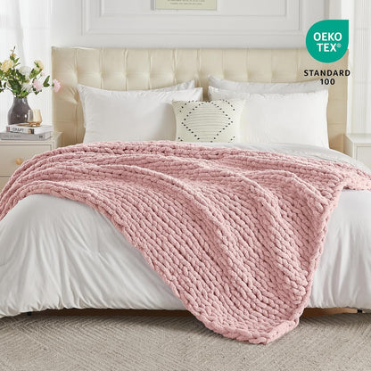 Carriediosa Chunky Knit Throw Blanket 60" X 80" Twin, 100% Hand Made Large Chenille Loop Yarn Soft
