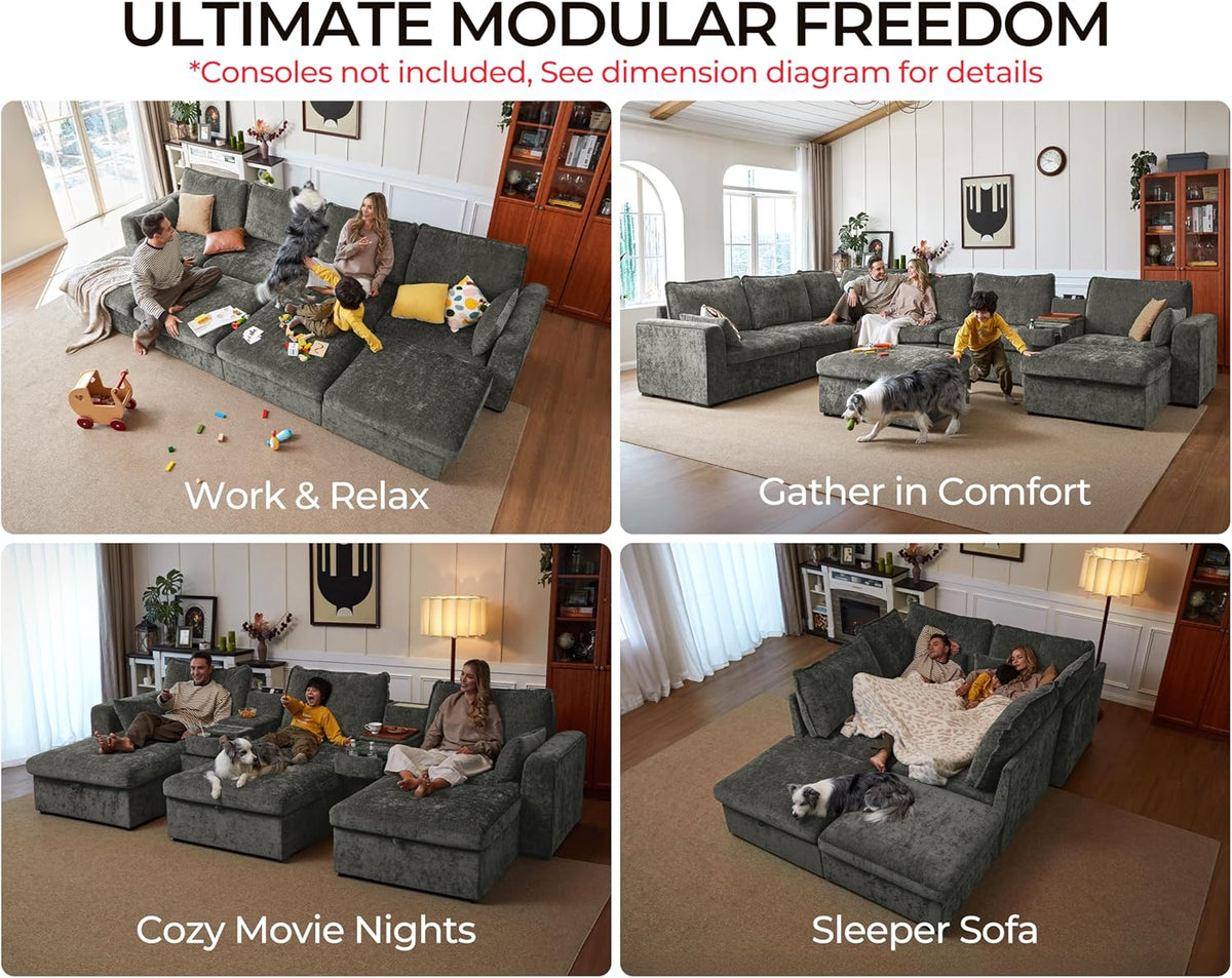 Oversized Modular Sofa Comfy Cloud Couch with Storage, Extra Deep Plush Sectional Sofa Set for